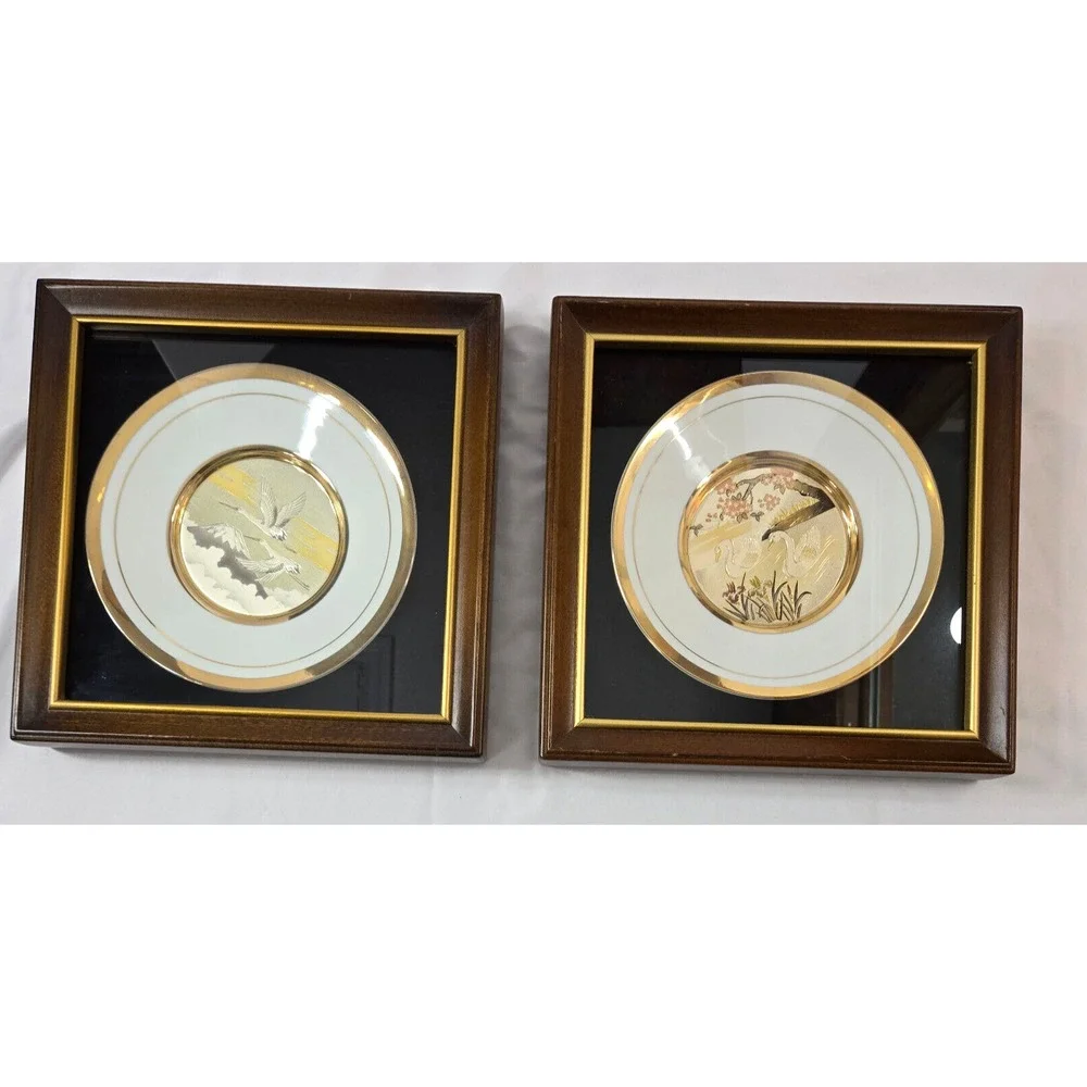 The Art of Chokin Lot of 2 Collectors Plates in Wood Shadow box display